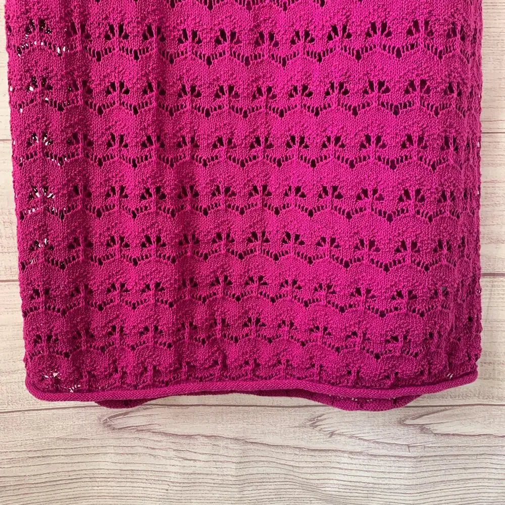 Future Collective Pink Midi Dress Halter Tie Neck Open Knit Crochet Size XL